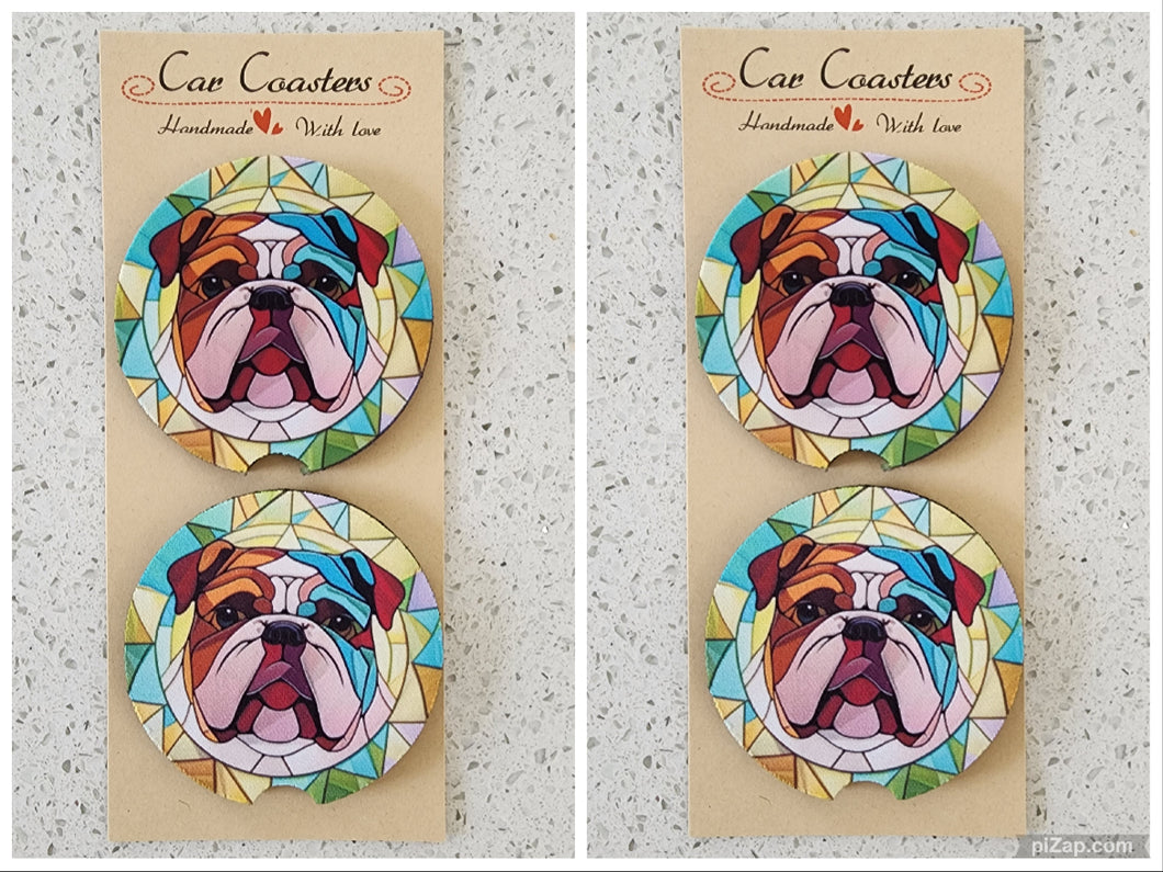 Bulldog Stained-Glass Car Coasters, Set of 4