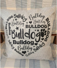 Bulldog - Words forming a Heart Throw Pillow, 16" x 16"