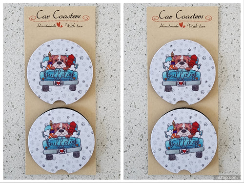 Bulldog in Car Car Coasters, Set of 4