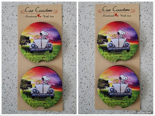 Snoopy & Woodstock in Car Car Coasters, Set of 4