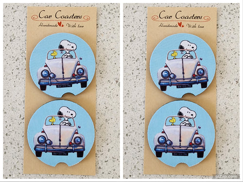 Snoopy & Woodstock in Car Car Coasters, Set of 4