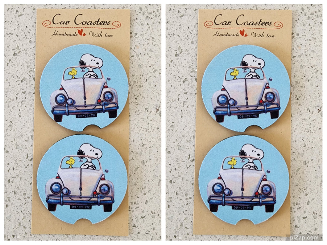 Snoopy & Woodstock in Car Car Coasters, Set of 4