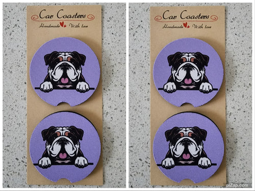 Bulldog with Purple Background Car Coasters, Set of 4