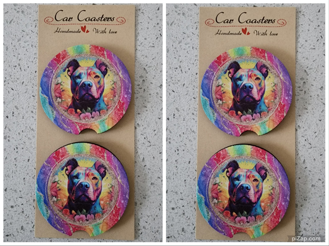 Pitbull Colorful Background Car Coasters, Set of 4