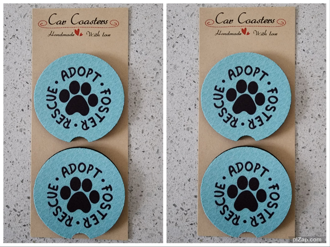 Adopt Foster Rescue Car Coasters, Set of 4