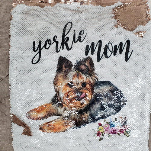 Yorkie Mom Sequin Tote Bag