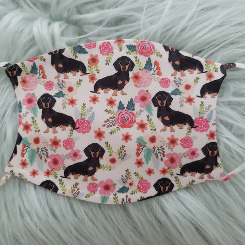 Dachshund Floral Pattern Mask